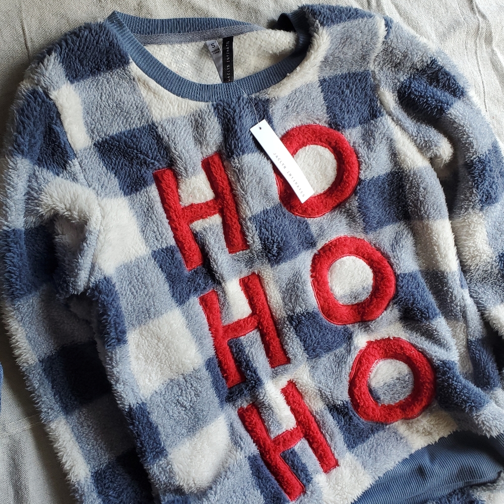 New Plush Christmas Pajamas‎ Blue White Plaid Fleece Jaclyn Intimates Red SM